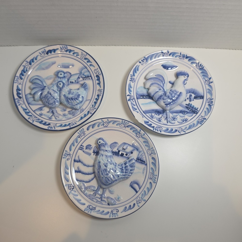 Vintage Bella Casa by Ganz 3D Chicken And Rooster Wall Plates